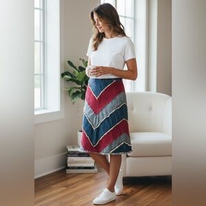 VINTAGE Buffalo David Bitton Denim & Corduroy Chevron Midi Skirt - Y2K
